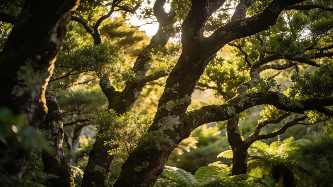 Lush sandalwood tree forest in New Zealand showcasing natural beauty and purity
